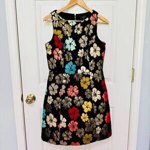 MAIA METALLIC MULTICOLOR FLORAL RIBBED FALL FASHION JACQUARD SHEATH DRESS